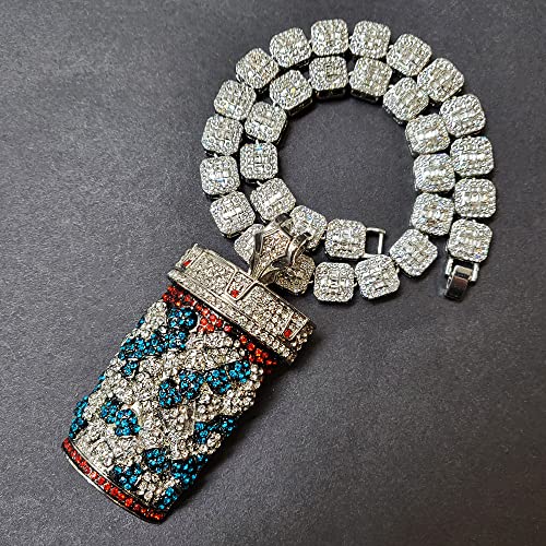 Silver plated Large Pill Bottle Icy Pendant & 12mm 16" 18" 20" Iced Baguette Stone Chain Hip Hop Jewelry Bling Fashion Necklace4