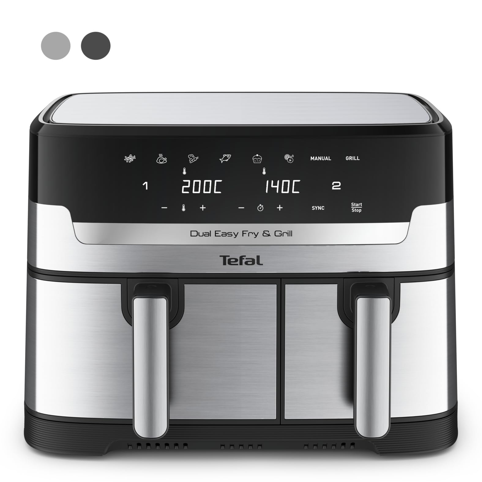 TEFAL Airfryer & Grill |Dual Easy Fry & Grill | 8.3 L | Dual Drawers | 8 Pre-Set Cooking Programs | Dishwasher-Safe Parts | Dedicated App | EY905D40 Dual Airfryer and grill