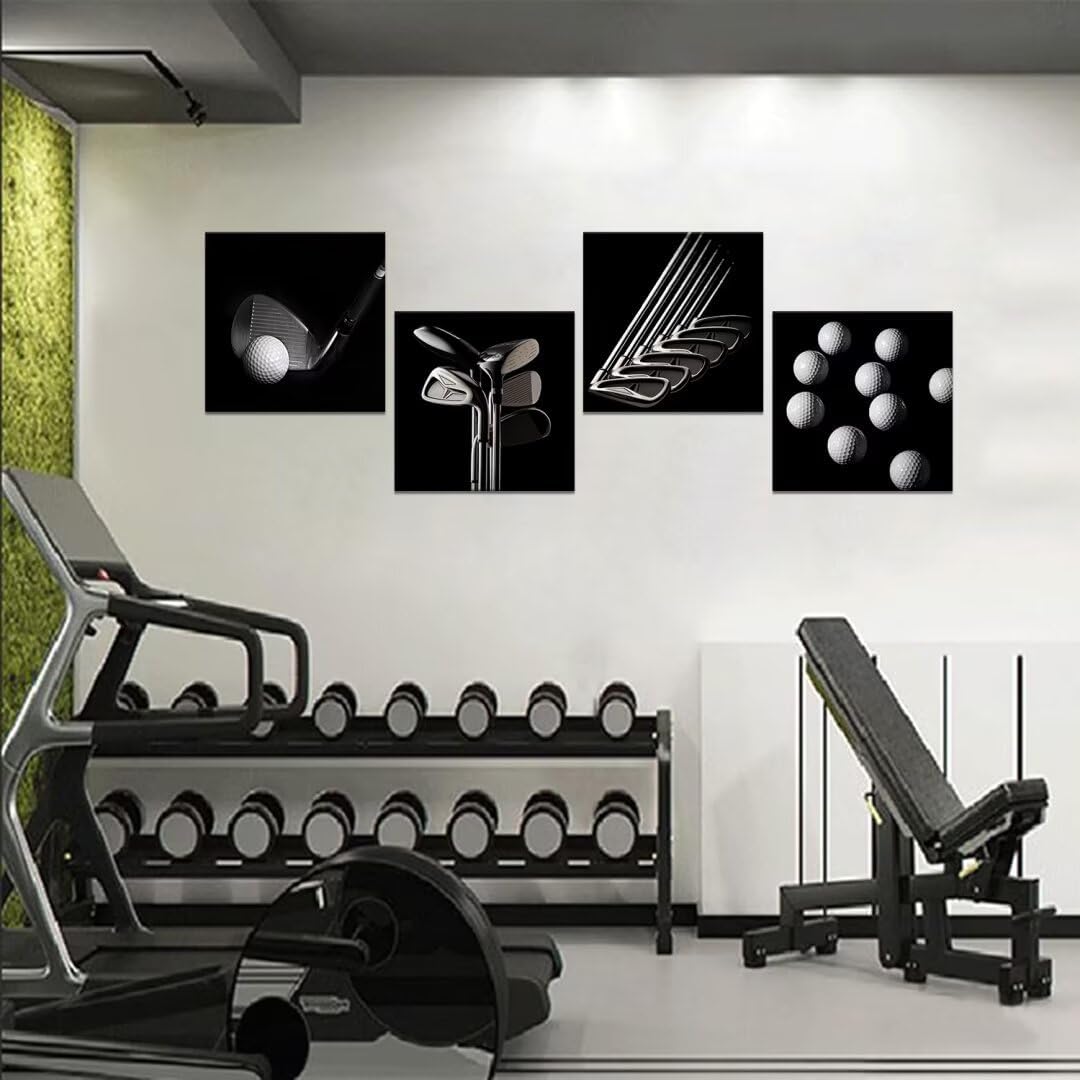 Pankila Golf Pctures Wall Decor Black and White Paintings Golf Canvas Wall Art for Gym Club Living Room Bedroom Home Decorations Painting Framed Artwork Ready to Hang (12''W x 12''H x 4) - Image 4