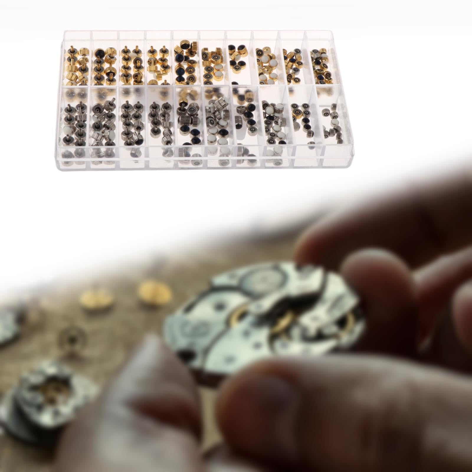 240 Pièces D'accessoires de Réparation de Montres, Couronnes Argentées, avec Boîte de Rangement.
