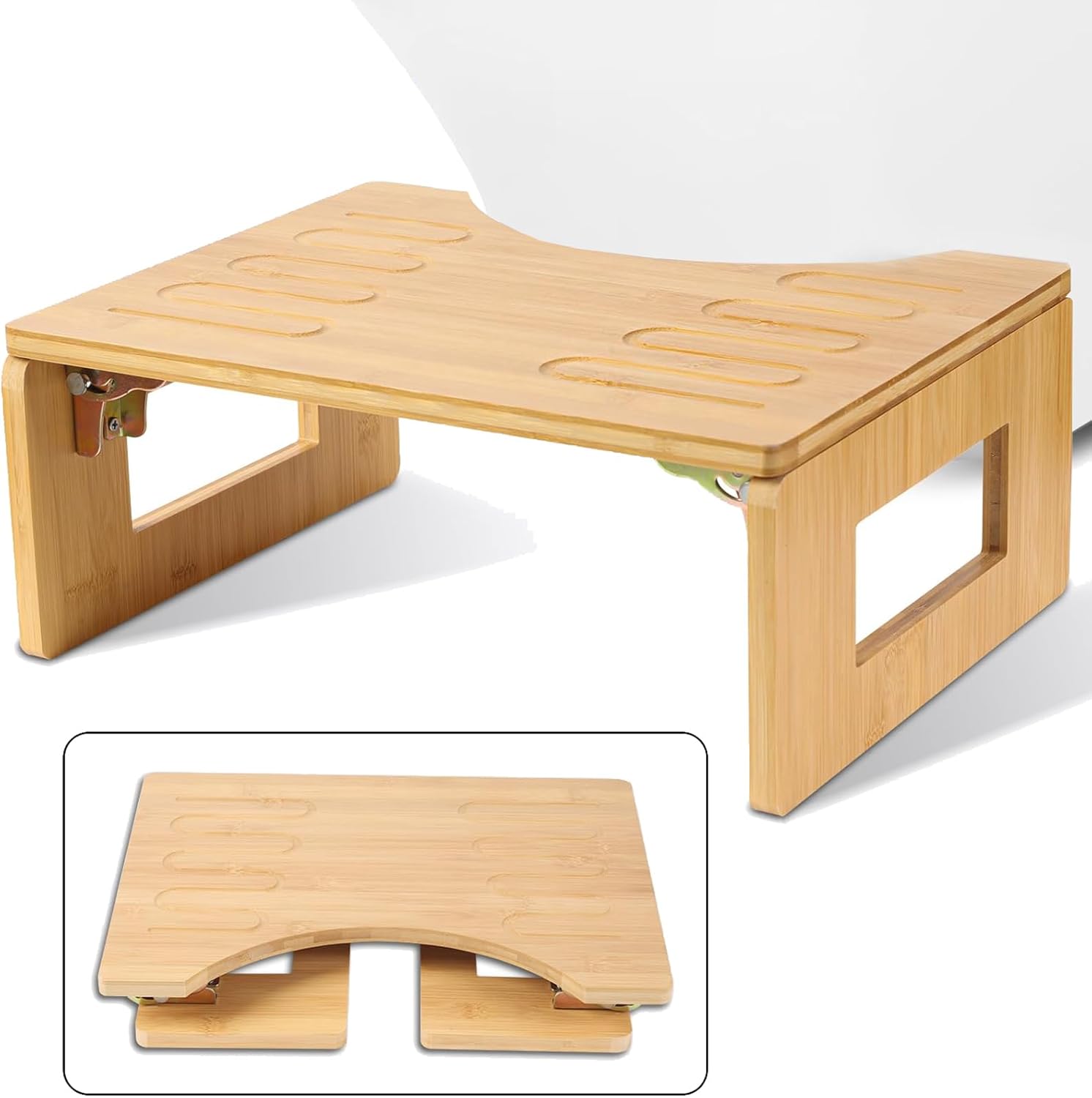 bamboo toilet stool squat, 7 inches foldable poop stool for bathroom adults kids, potty stool with non-slip layer, 2 packs anti-slip strip