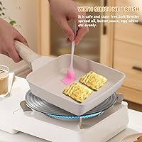 Vista 6 de Japanese Tamagoyaki Pan - Nonstick Rectangle Omelette Maker With Silicone Brush & Detachable Anti-Scalding Handle - 7"x 5.9" (Beige, Pink)