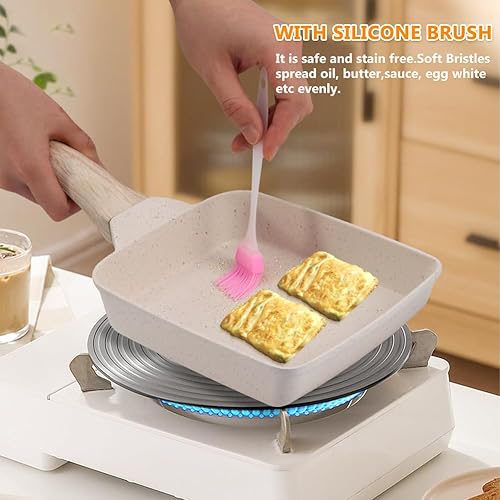 Miniatura 6 de Sartén japonesa Tamagoyaki – Máquina de tortilla rectangular antiadherente con cepillo de silicona y mango desmontable antiquemaduras – 7 x 5.9
