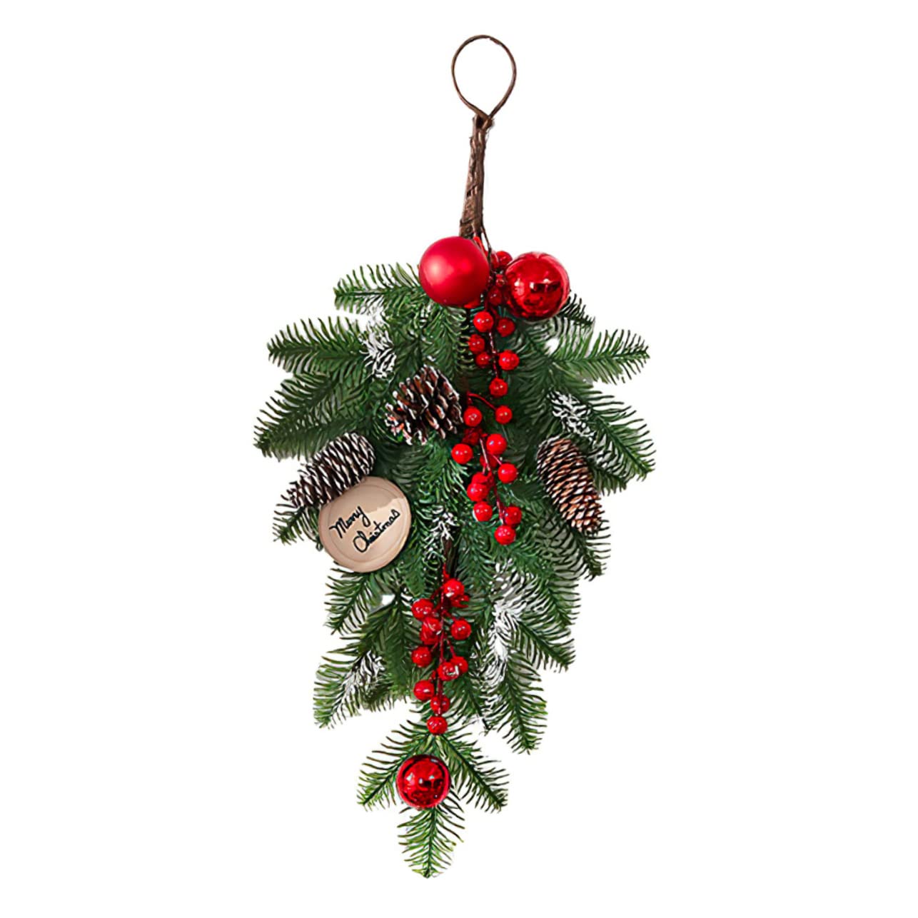 Anneome Christmas Hanging Xmas Ornament for Door Stair Railing Premium Faux Wreath Natural Stems Holiday Home Office Decoration