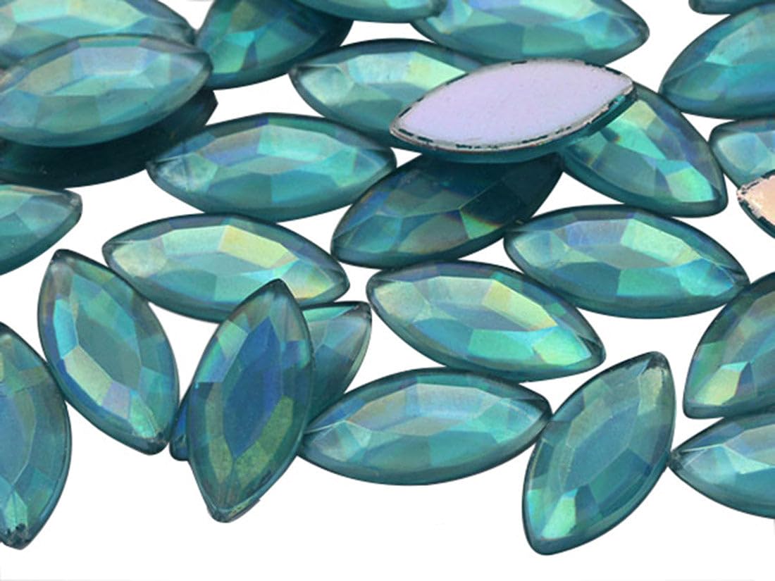 Allstarco Blue Aqua Lite Ab 15X7mm Navette Flat Back Acrylic Rhinestones Marquise Gems For Crafts Horse Eye Costume Embelishments Card Making Jewels Jewelry Making Cosplay Jewels 40 Pieces