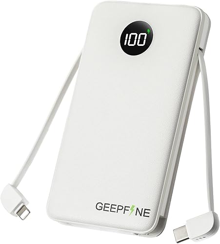Miniatura 1 de GEEPFINE - Cargador portátil para iPhone, Samsung, cargador de batería delgado de 10000 mAh con cables integrados, batería de carga rápida PD20W,