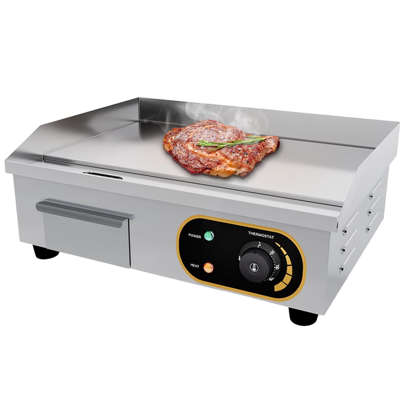 Electric Griddle, Commercial Electric Flat Top Griddle,Stainless Steel Teppanyaki Grill with Temperature Control (54x40cm)