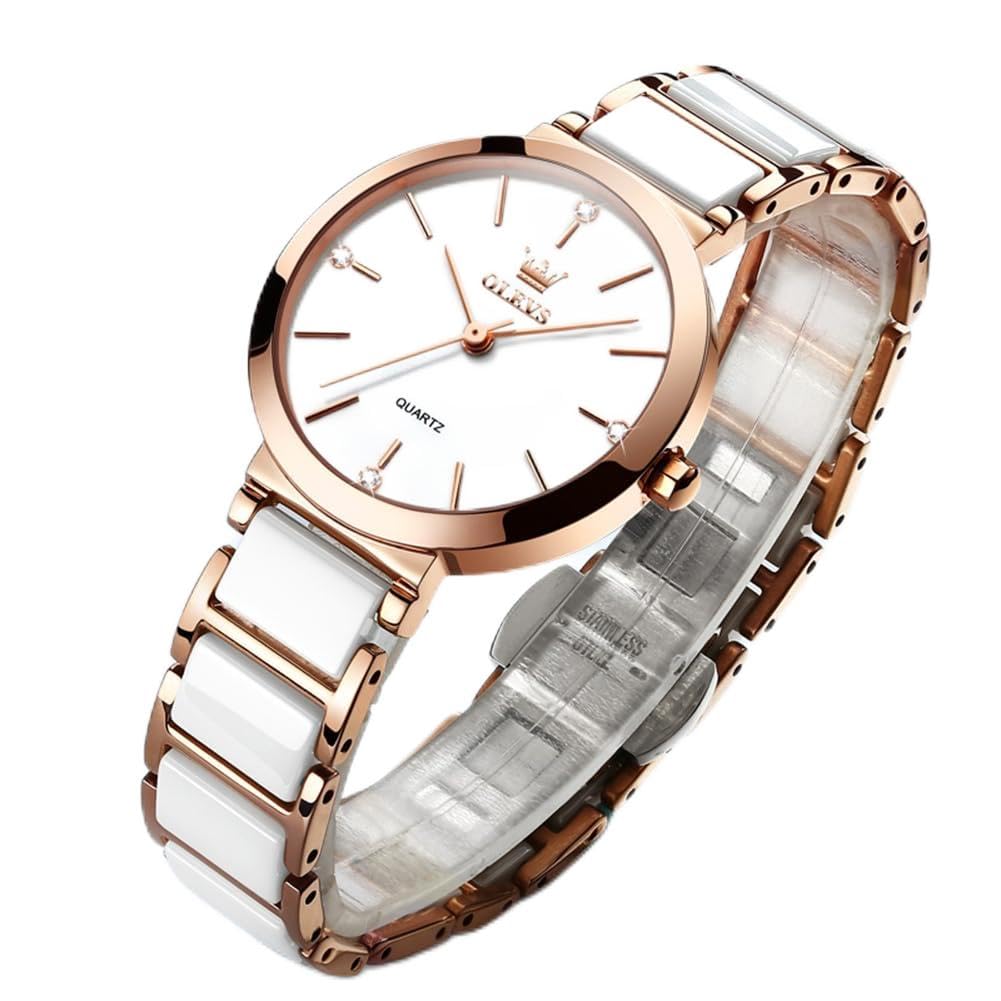 OLEVS Orologi da donna UK impermeabili al quarzo da donna in ceramica cinturino in acciaio inossidabile Montre Femme elegante regalo di compleanno per donne signore ragazze