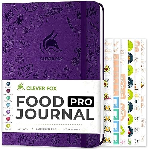 Clever Fox Food Journal Pro – Diet & Wellness Planner for Women & Men – Weight Loss Diary with Calorie Tracker – Food Log for Tracking Meals, Exercise & Weightloss – Undated, 7″ x 10″ Purple