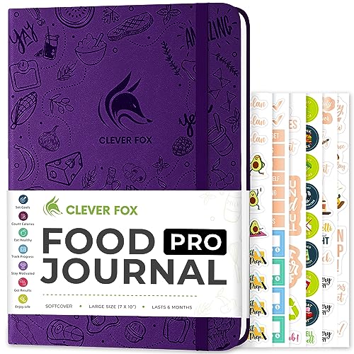 Clever Fox Food Journal Pro – Diet & Wellness Planner for Women & Men – Weight Loss Diary with Calorie Tracker – Food Log for Tracking Meals, Exercise & Weightloss - Undated, 7" x 10" Purple