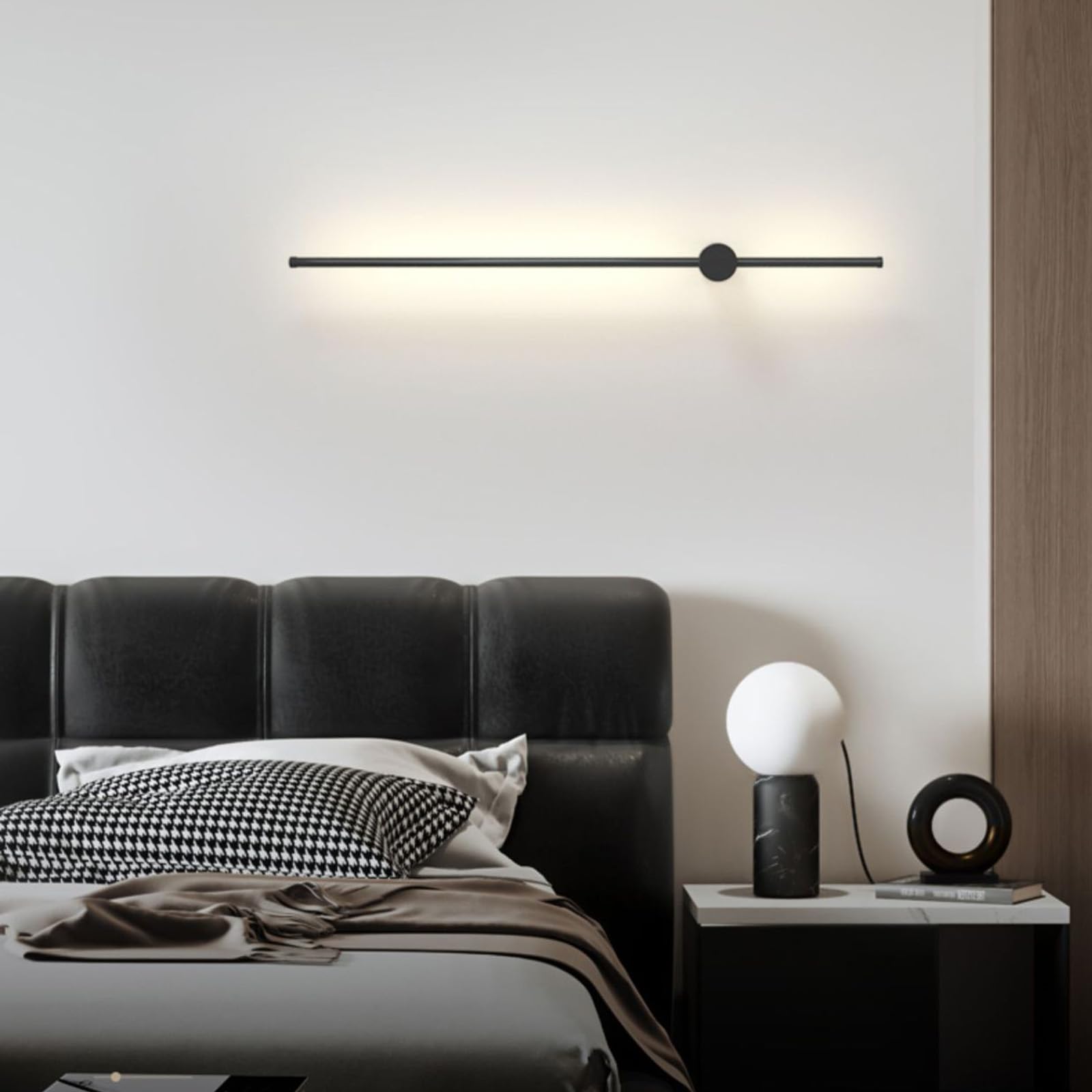 Lampa ścienna LED do wnętrz z pilotem zdalnego sterowania, możliwość ściemniania, 2700-6500 K, z wbudowanym kablem, obrotowa, długa, do sypialni, korytarza, salonu (biała, 80 cm)