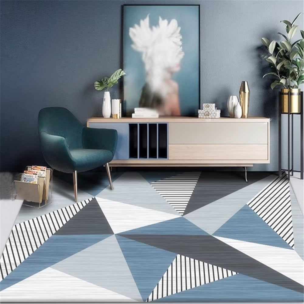 Tapis de couloir résistant bleu anti-usure 160x200cm pour entrée et balcon