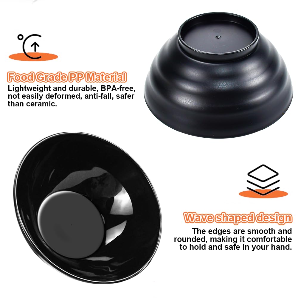 Set 6 Ciotole Per Cereali 1400ML - Infrangibili, In Plastica, Per Zuppa, Insalata, Nero