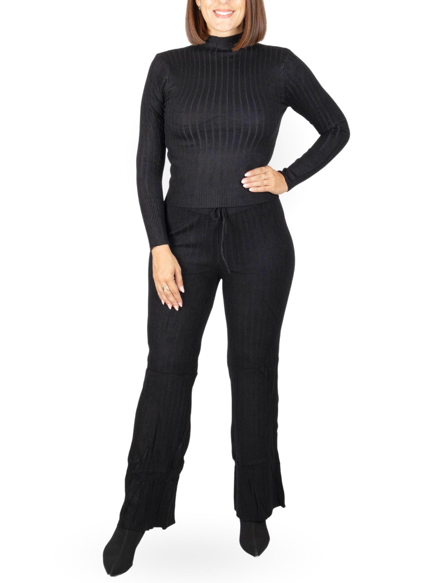 MAGIC SELECT Conjunto Punto Mujer 2 Piezas Conjunto de Jersey de Manga Larga con Pantalon Ajustable con Cordones. Set para Invierno, Otoño.