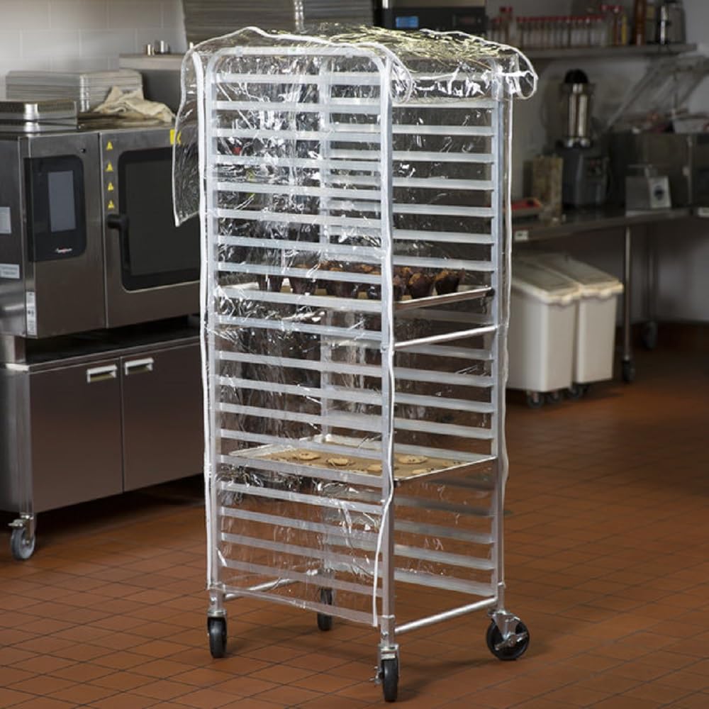 Soro Essentials- 28”x23”x61” Plastic 20 Tier Bun Pan Rack Cover with Zippers Clear Color- Commercial Kitchen Bun Pan Sheet Rack Waterproof and Dustproof Bread Rack Cover Sheet Pan Rack Cover
