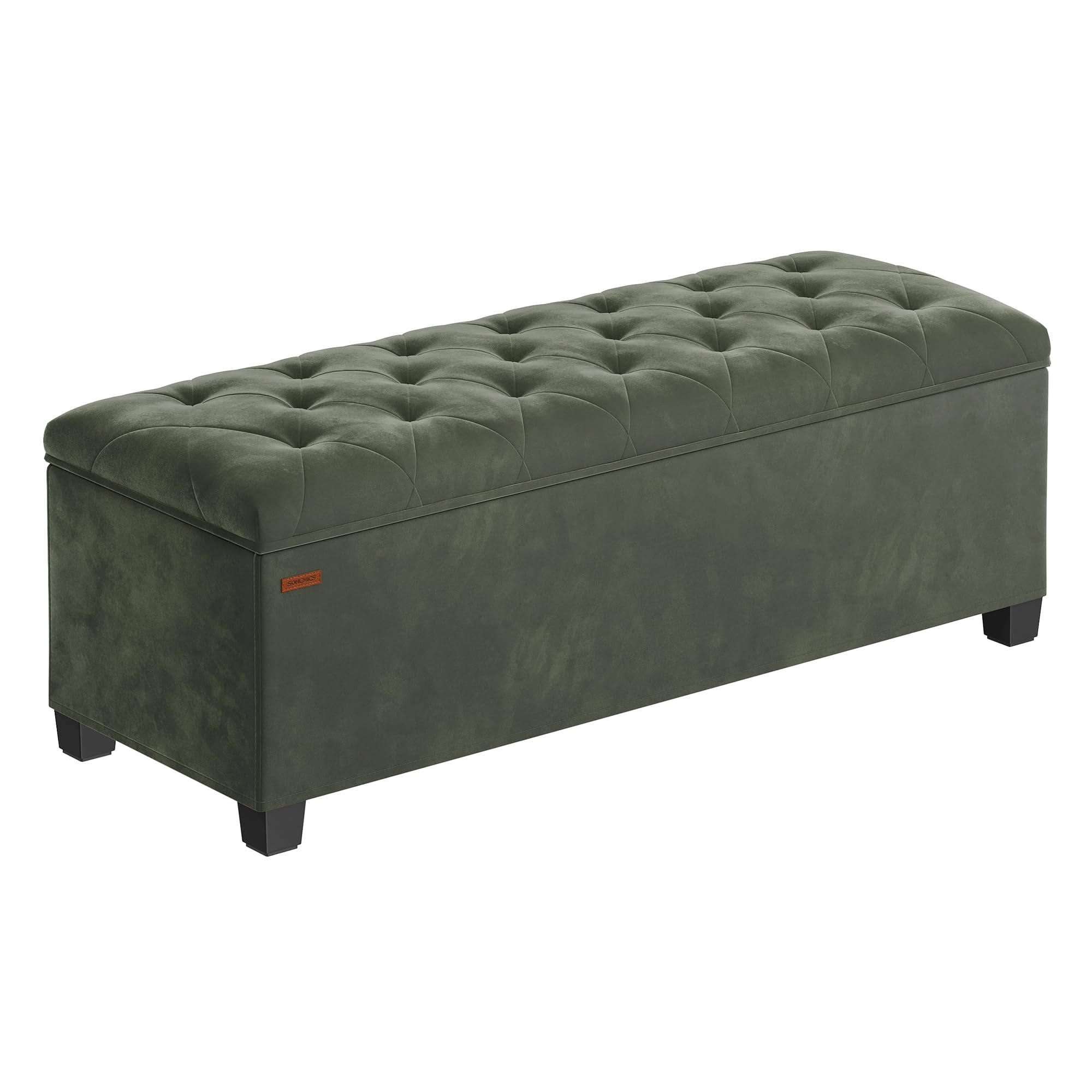 SONGMICS Velvet Storage Ottoman Bench Forest Green