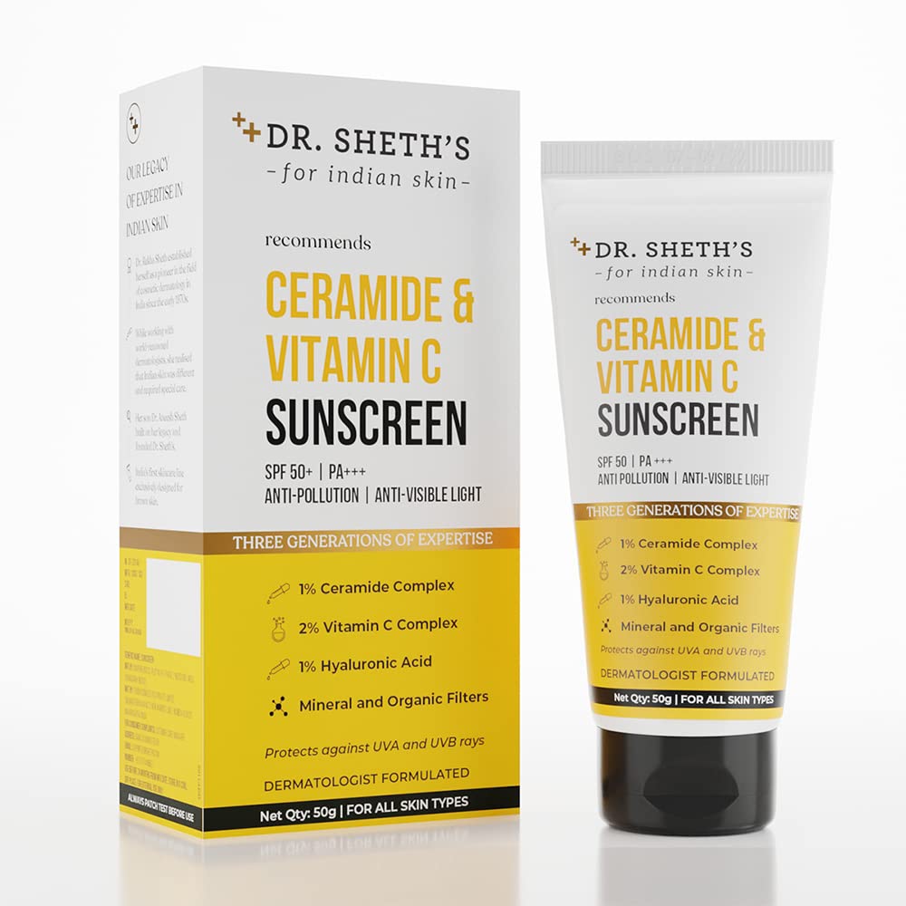 Buy Dr. Sheth's Sunscreen SPF 50 Cream with Ceramide & Vitamin C for