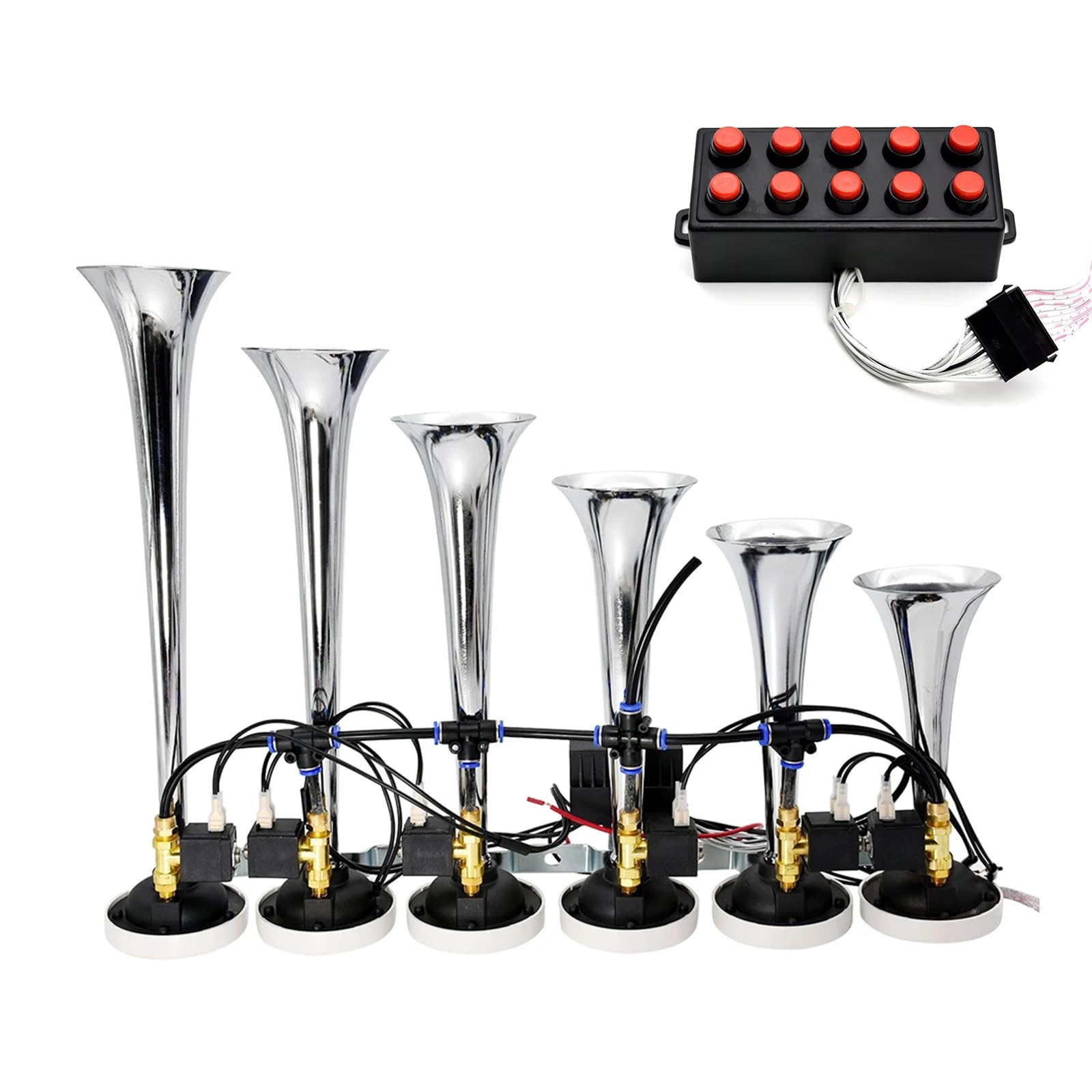 12/24v 200db Auto Air Horn 10 Sounds Style Alarm Super Laut 6 Trompeten Air Horn Kompressor Kit Für Motorrad Boot LKW Auto Zug