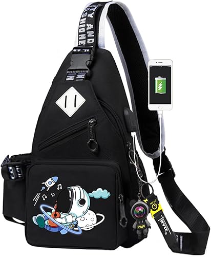 XinShuoBay Mochila bandolera para hombre, moda de anime, bolso de un solo hombro, mochila con patrón luminoso de dibujos animados, negro (Black