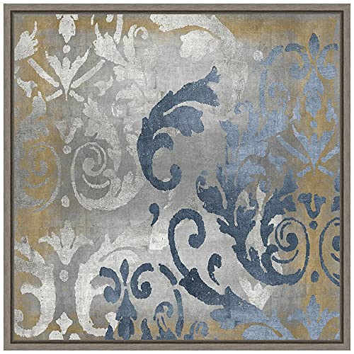 Framed Canvas Wall Art Print Damask in Silver and Gold I by Ellie Roberts (16.0 x 16.0 in.), Sylvie Greywash Framed Canvas Wall Decor - Small