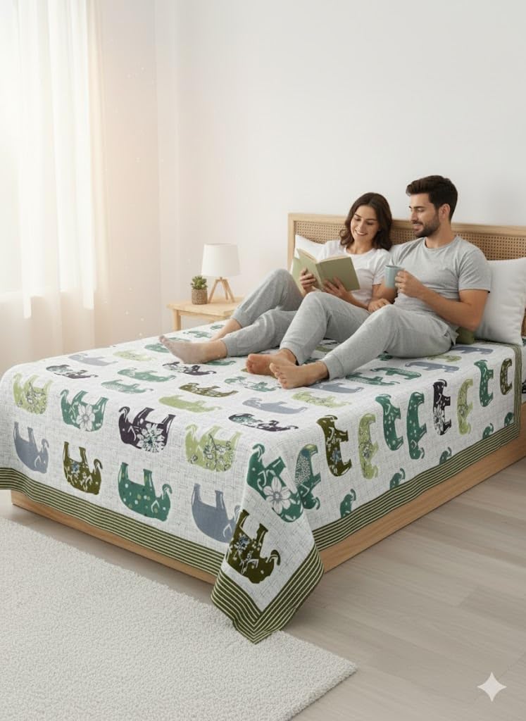 Magnet Elephant Print Bedspread, Cotton Bed Cover, Multicolor Green Grey Design, 63x90 Inches, Single Piece-image-21