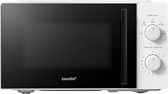 COMFEE' 20L Compact White Microwave Oven, 700W Solo Manual Countertop Microwave with 5 Power Levels, Quick Defrost, Easy Clean, Dial Timer, Ideal for Small Kitchens - CMO-MM20L2NFPFWH