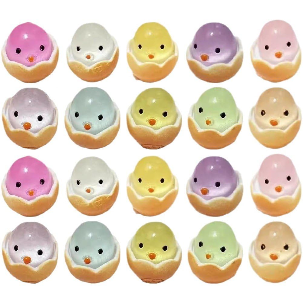 Luxylei As Shown Tiny Chicks Figurines, 20Pcs Easter Mini Resin Chicks Figurines Miniature Newborn Egg For Diy Moss Landscape Fairy Garden Accessories,
