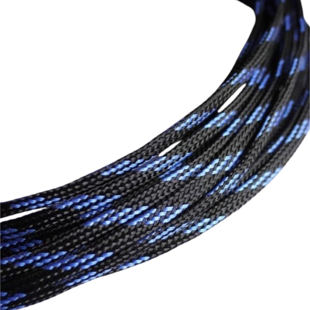 LOMNCHSG Wire Insulation Braid Fire Sleeve, PET Flat Expandable Braided Sleeving, Multicolor, Multiple Sizes(Black blue,10MMx20M)
