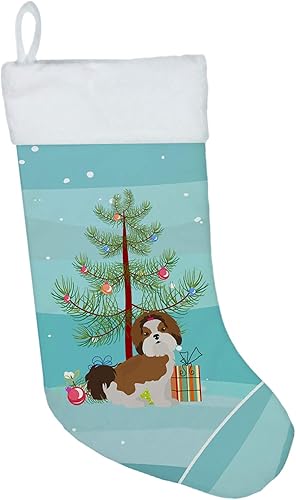Caroline's Treasures CK3459CS Imperial Shih Tzu Árbol de Navidad Calcetín de Navidad Chimenea Colgando Medias Navidad Temporada Decoración Fiesta