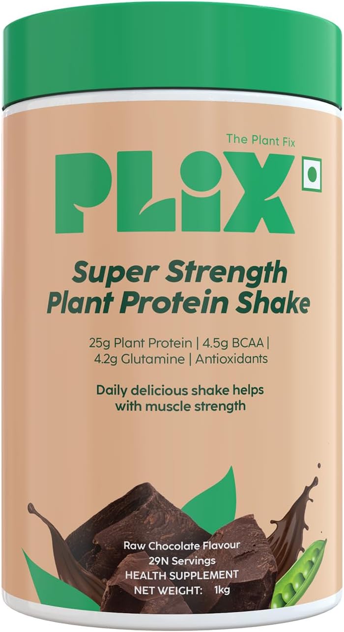 PLIX - THE PLANT FIX Strength Vegan Protein Powder 1 KG (Chocolate) Pea Protein Isolate and Brown Rice Blend, 25 g Protein, No Added Sugar, Gluten free