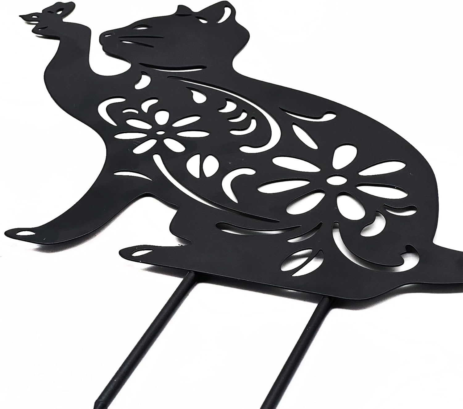Nicoman Metal Dog and Cat Stakes Garden Decorative Silhouette with Floral Pattern, Black, 1-Piece Yard Art for Grassland and Outdoor Statues (Cat)