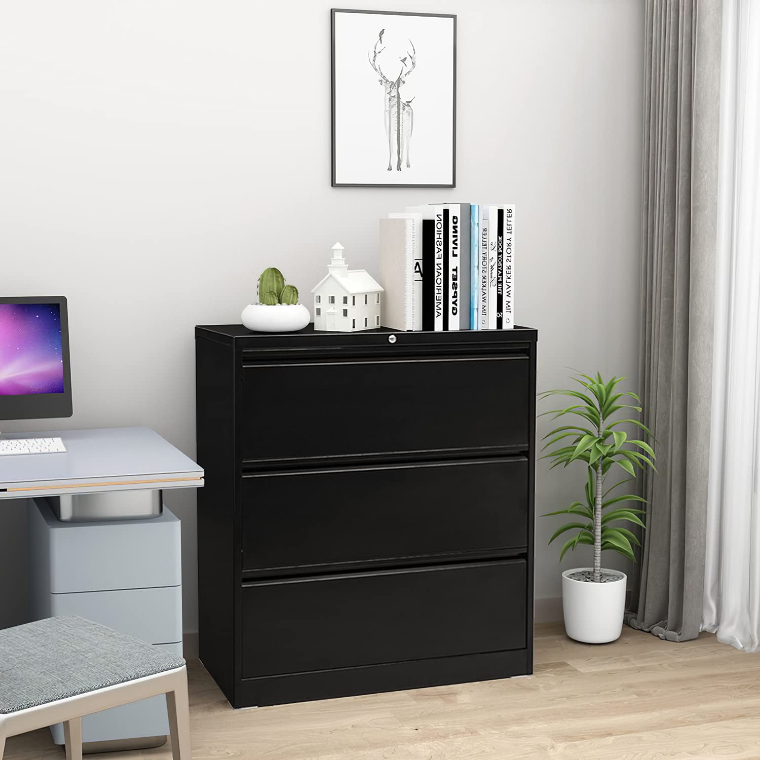 Buy 3 Drawer Lateral File with Lock, Black Lateral Filing