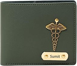 Thebaegift Men's Personalized Wallet I Customized Slim Stylish Leather Purse with Name & Charm I Unique Birthday Anniversary Gift for Men Boy Love Husband Employees Clients (Olive Green IMP)