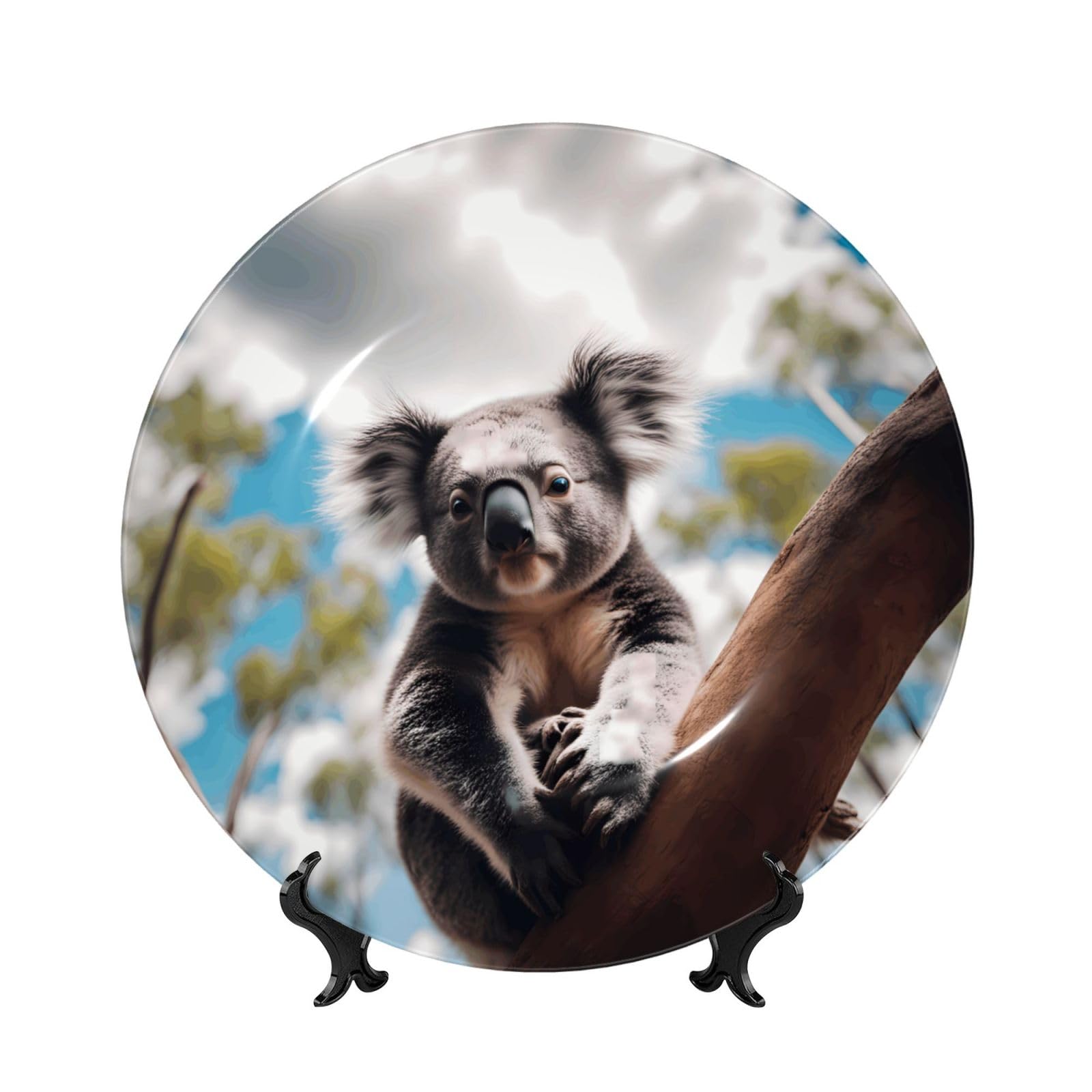 SXZVVBN Cute little koala Bone China Decorative Plate Art with Stand Removable Adhesive Hanging for Home Office 7in