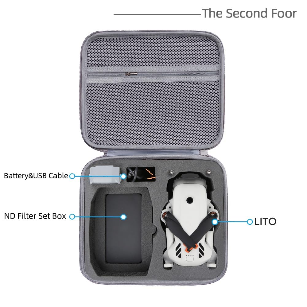 Custodia da trasporto per DJI Lito X1/Lito 1, custodia rigida da viaggio in PU con tracolla, custodia protettiva portatile per drone Lito X1/Lito 1, telecomando RC-N3, batteria e accessori, Grigio