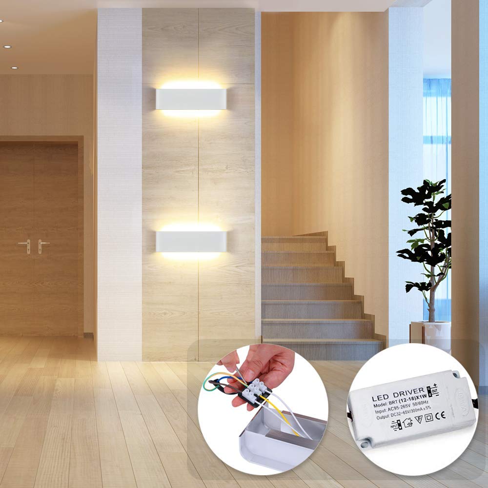 16W LED Wandleuchte Innen Moderne Wandlampe weiß mit up and down Licht IP44 Innenbeleuchtung Flur Belechtung für Schlafzimmer Korridor Wohnzimmer Treppe usw Warmweiss