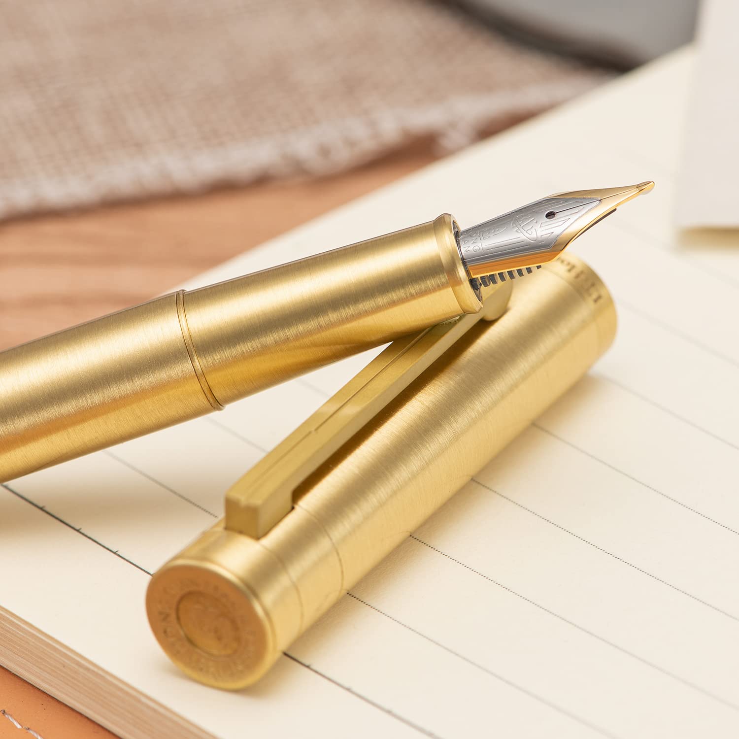 Hongdian 1861 Fountain Pen, Long Blade Nib, Raw Brass Design with Converter and Metal Pen Case Set - Image 4