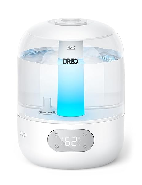 Dreo Humidifiers for Bedroom, 3L Top Fill 30H & 26dB Quiet Runtime for Large Room, Cool Mist Ultrasonic Humidifier with Humidity Sensor, Night Light for Home, Baby, Nursery, Plants, 360° Nozzle, White