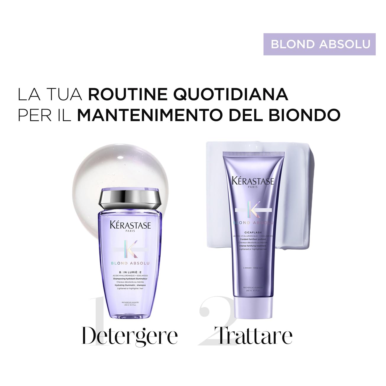 Kérastase, Blond Absolu, Routine Riparatrice, Per Capelli Danneggiati, Biondi Decolorati & Sensibilizzati, Con Acido Ialuronico, Shampoo Bain Lumière + Balsamo Cicaflash