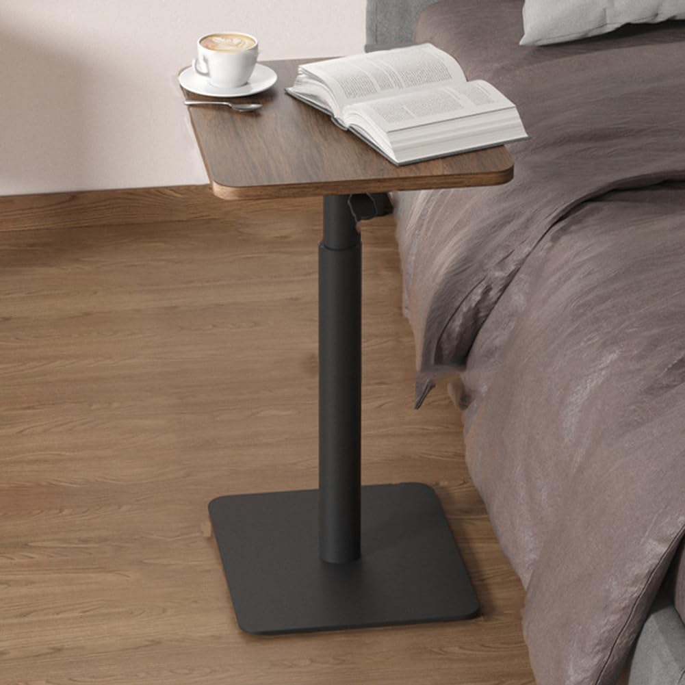 SXZenSpace Pneumatic Height Adjustable Overbed Side Table, Skinny Round End Table for Small Spaces,Couch Tables That Slide under Sofa,Bed,Chair,Walnut,Rectangle