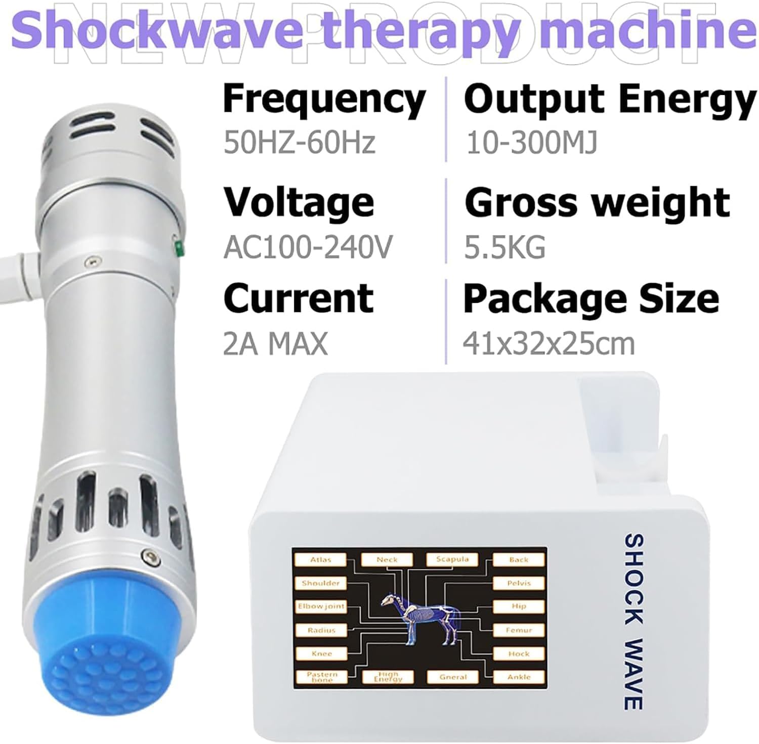 Extracorporal Shockwave Therapy Machine for Horse, Animal Shock Wave Massager with 7 Massage Heads, 10-300MJ Energy & 1-18Hz Frequency Adjustable, for Joint Muscle Pain Relief