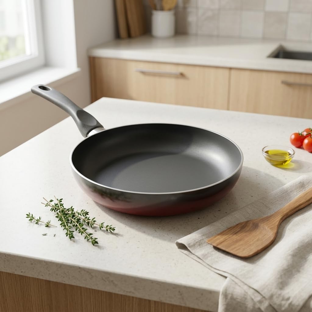 Papilla Safir 24 cm Tava - Kırmızı Yanmaz Yapışmaz Granit Efektli Günlük Pişirme Tavası