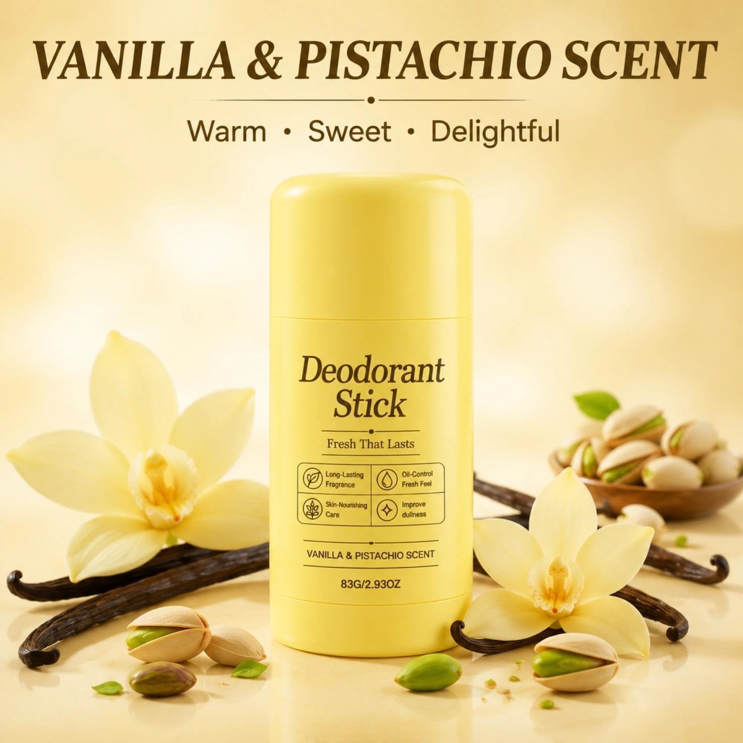 Stick Deodorante Alla Vaniglia E Pistacchio,Formula Liscia E Non Appiccicosa Per La Cura Quotidiana Delle Ascelle,Deodorante Unisex Con Sensazione Di Freschezza,83 G / 2,93 Oz(3PCS)