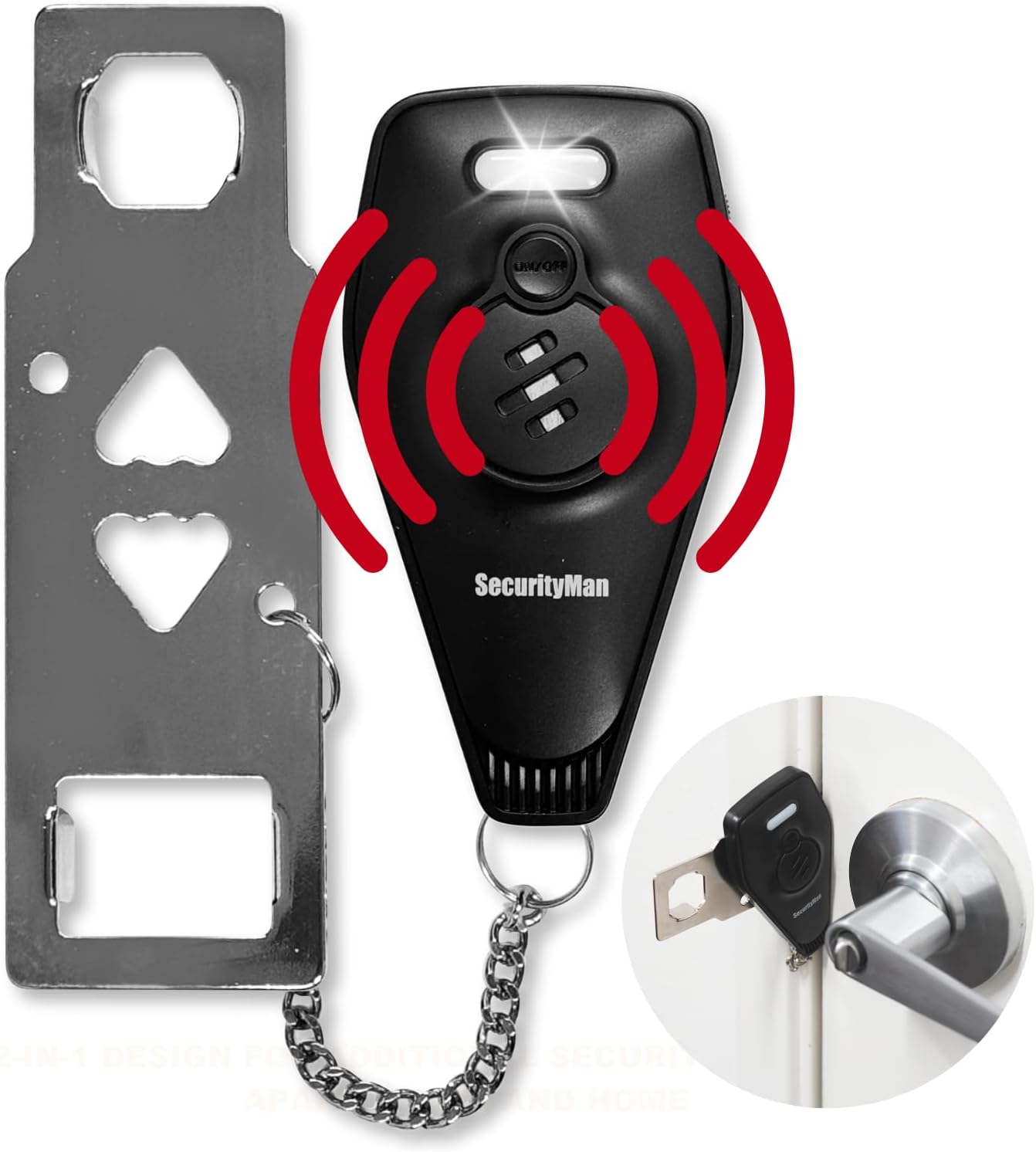 Securityman Portable Door Lock with Alarm | Hotel Door Locks for Travelers Security | Loud 130dB Door Security Device for Hotel Room, Apartment Home, & Travel Safety Inside for Women Children - Black