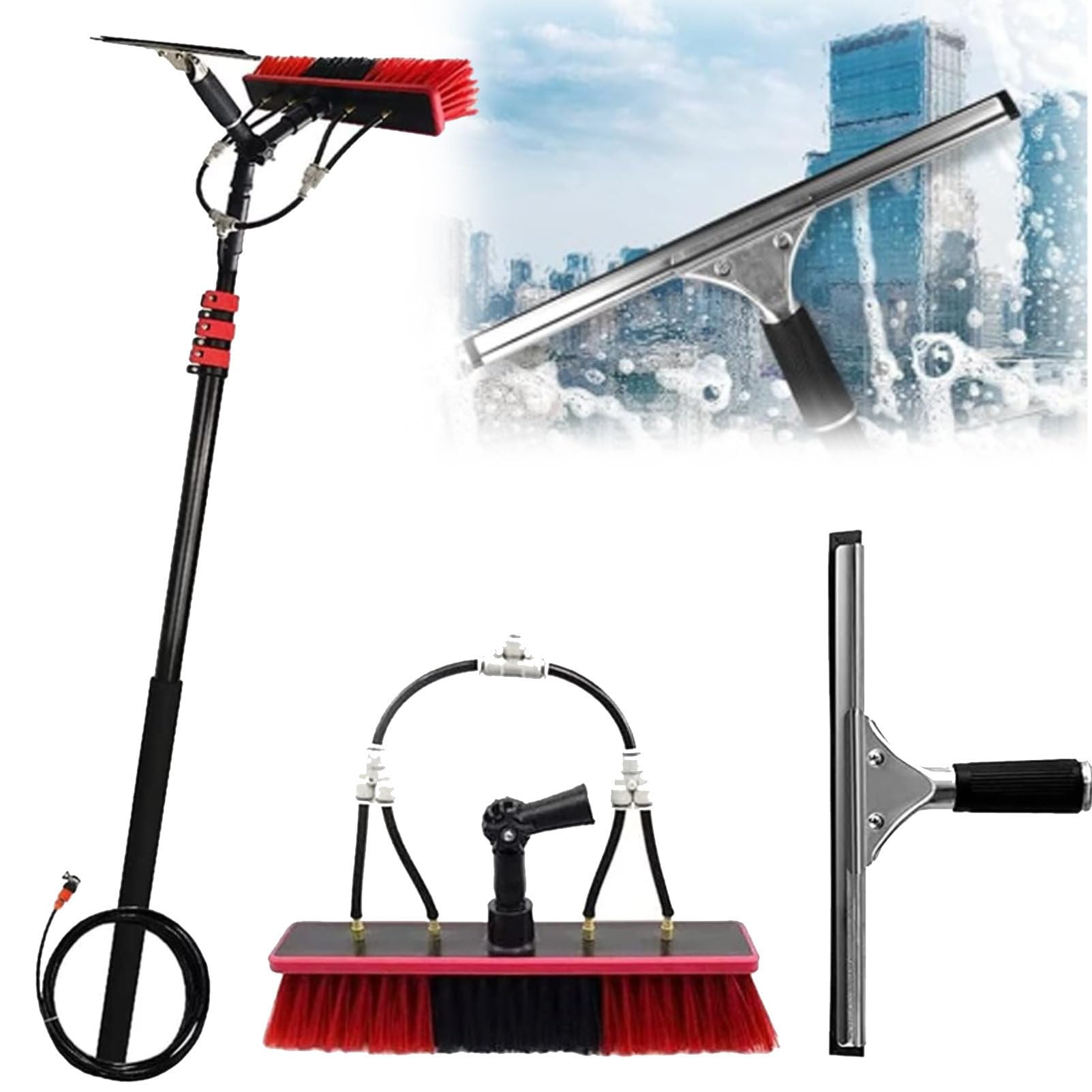 IUokLU Telescopic Window Cleaning System with Water-Fed Brush and Soap Dispenser for Roof and Solar Panel Maintenance(size 7.2M)