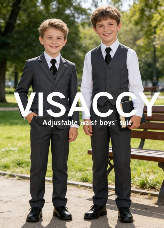 Image of Visaccy Boys Formal Suit Slim Fit Tuxedo Suits for Kids Ring Bearer Outfit