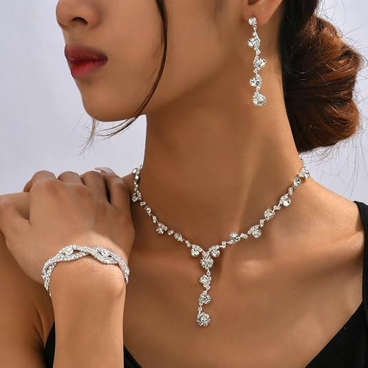 Sixexey Rhinestone Earrings & Sparkly Bracelet Set for Women