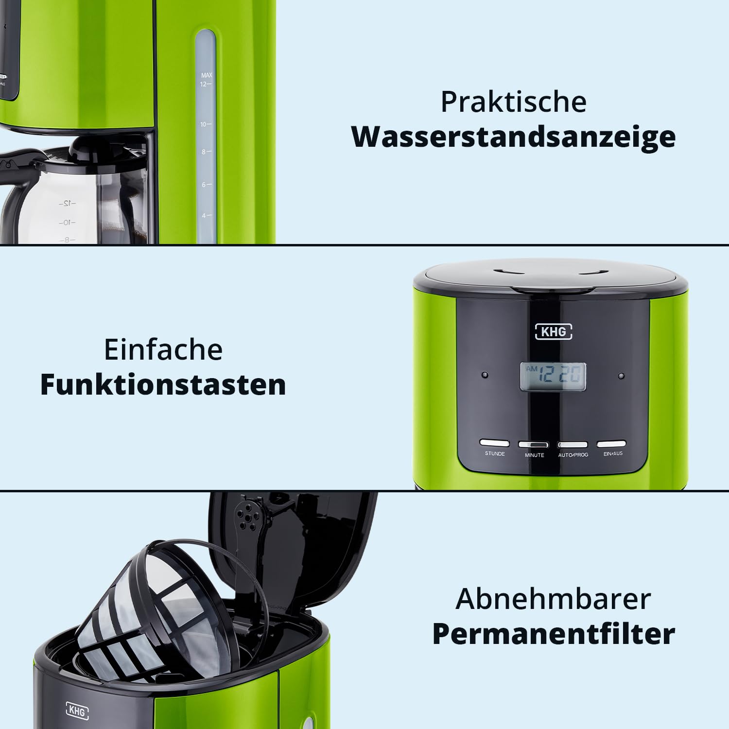 KHG Frühstücksset Wasserkocher Toaster Kaffeemaschine 1,7 Liter 360° Sockel Kalkfilter 6 Röststufen LCD-Display
