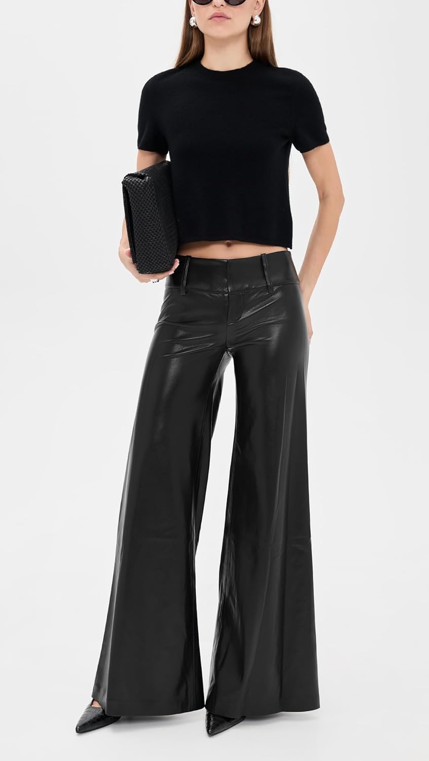 alice + olivia Women's Olivia Vegan Leather Wide Leg Flare Pants - Image 5