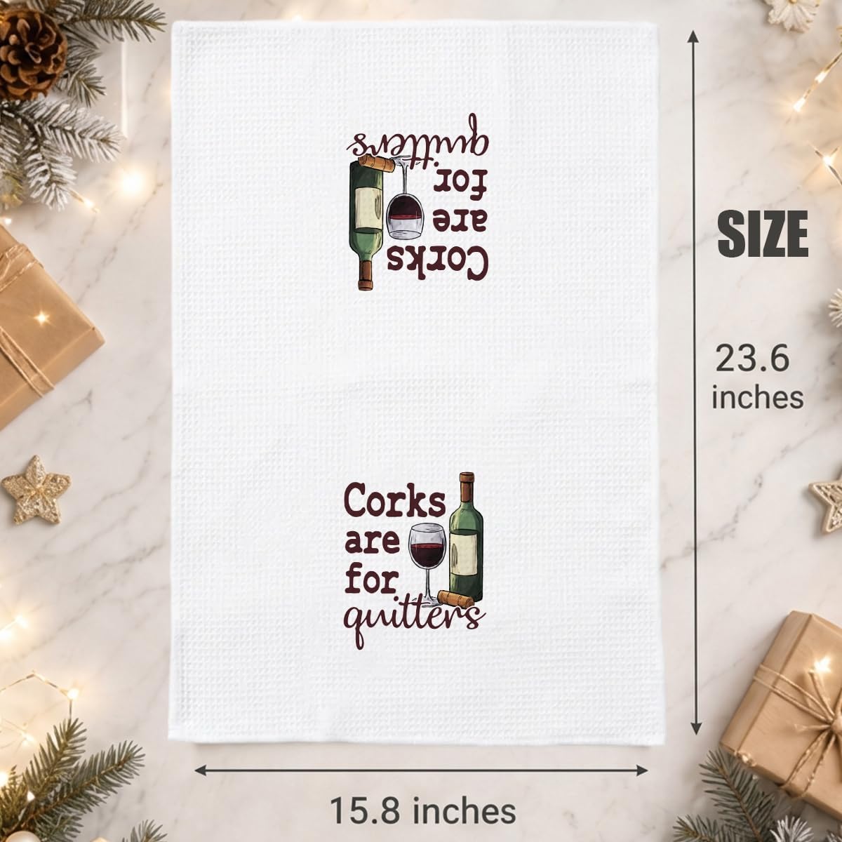 Wine Gifts Dish Towels for Women Hostess, Wine Lover Gifts Waffle Weave Kitchen Towels, Corks are for Quitters